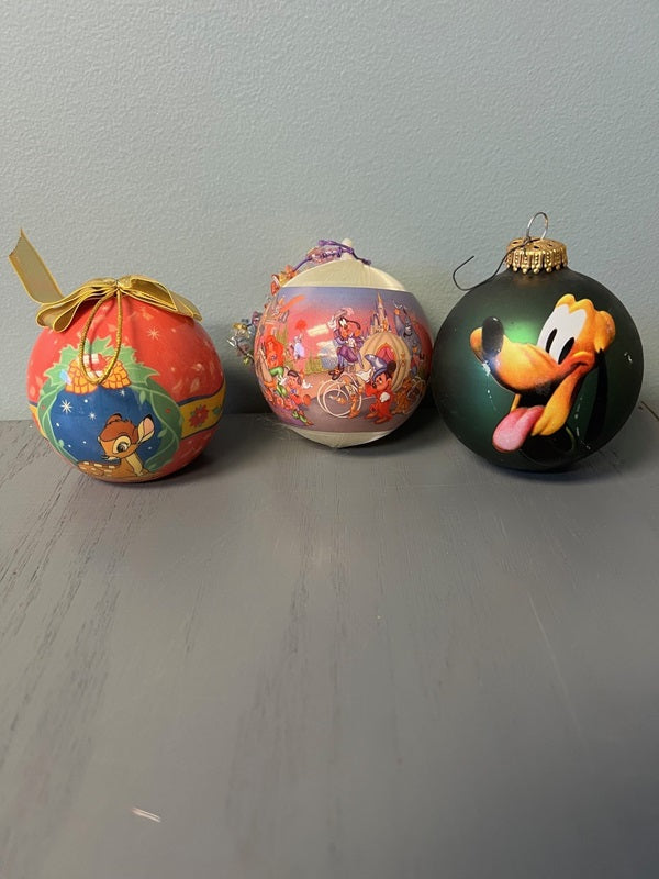 Disney Vintage Christmas Bulb Ornaments Lot of 3