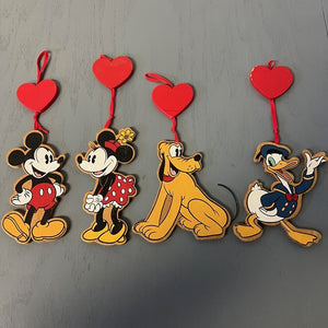 Disney Wooden Hanging Ornaments with Heart Mickey Minnie Pluto Donald Lot of 4