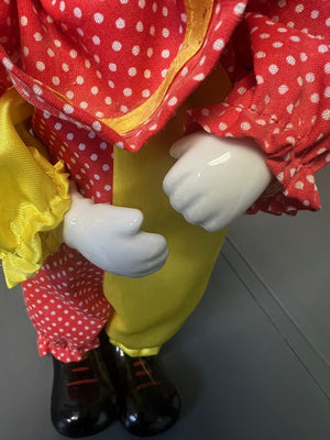 Novelty Wind Up Dancing Musical Ceramic Clown 1998 Red Yellow