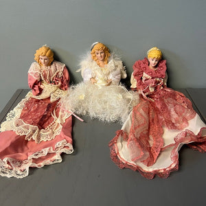 Porcelain Doll Bust Hanging Ornaments Set of 3 Blonde Hair Pink White Victorian