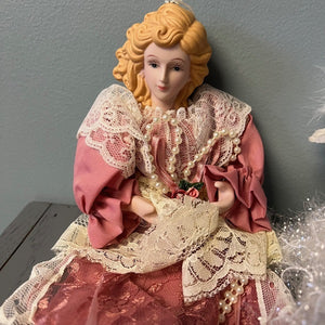 Porcelain Doll Bust Hanging Ornaments Set of 3 Blonde Hair Pink White Victorian