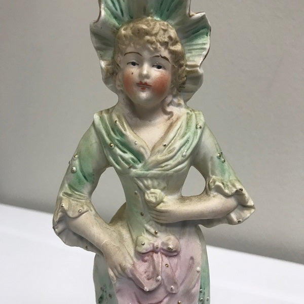 Antique Bisque Porcelain Lady Figurine Green Dress Chickenmash Farm