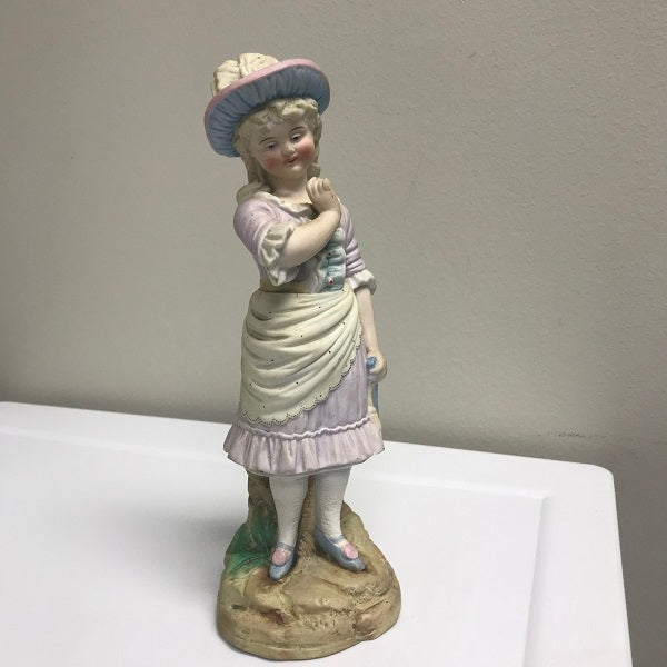 Antique Bisque Porcelain Lady Figurine Green Dress