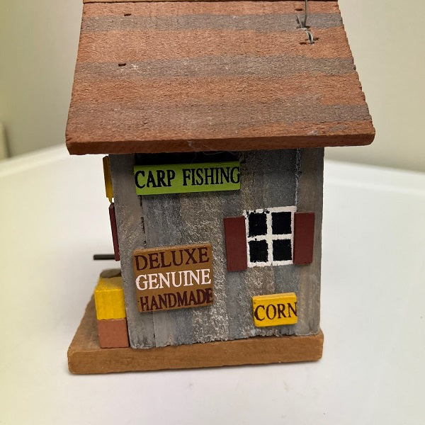 Fishing Shack Birdhouse with Signs (Very Detailed)(Hand-Made of Wood)  10.5. Hand made. Very detailed. Ha…